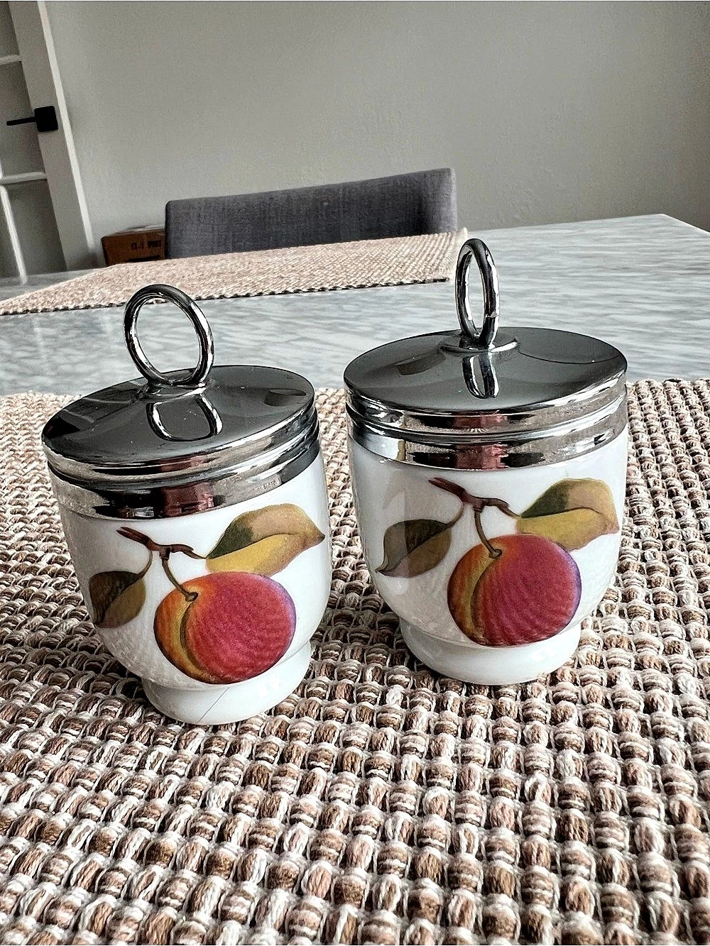 Vintage Royal Worcester Fruit & Berry Porcelain Egg Coddler Set of 2